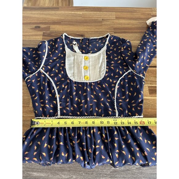 MODCLOTH Early Bird Dress Size L Bow Bib Button Retro Artsy Teacher Cottage - Picture 13 of 16